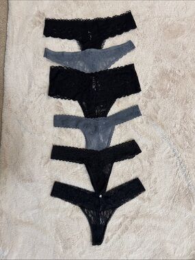 Victoria's Secret Lace Thongs in Black & Gray - Pack of 6